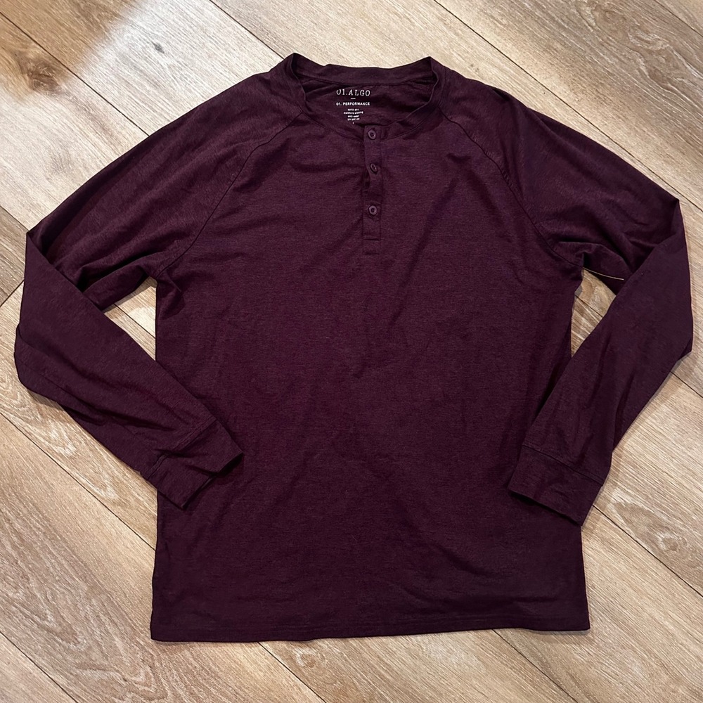01.Algo Mens Performance Henley Long Sleeve Shirt Burgundy Heather Large SPF 40